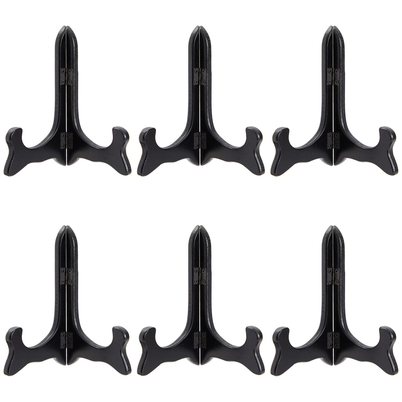 6-Pack Small Wooden Plate Stands for Display 6 Inch, Picture Easels for Desk, Tabletop, Arts and Crafts, DIY Projects, Students, Painting, Artists, Classroom (Black)